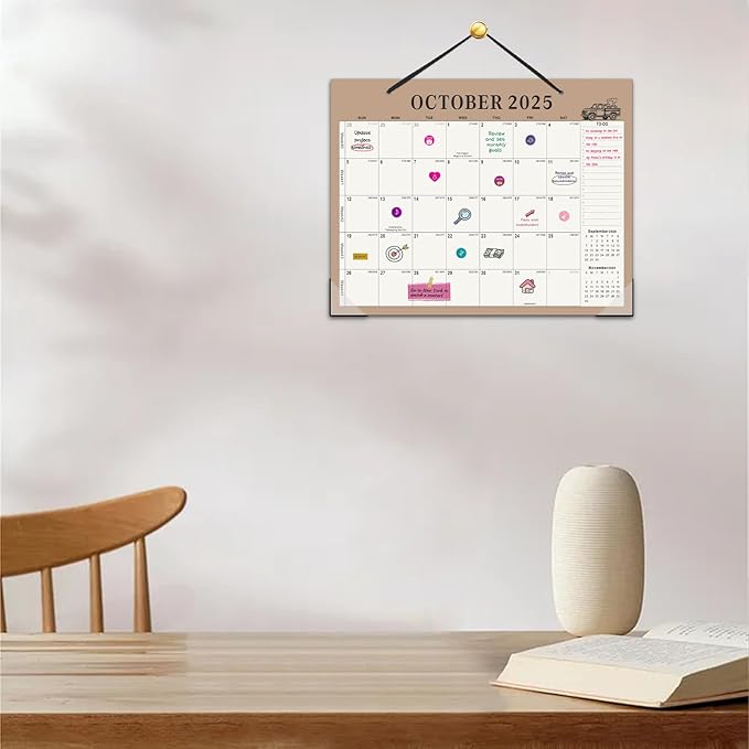 Gannyfer Desk Calendar 2025-2026, Magnetic Calendar for Refrigerator, July 2025-Dec 2026, 18 Monthly Wall/Fridge/Desktop Calendar with Hanging String, Magnetic Stripe, 3 Stickers, for Office, Home or School (14" x 11")-DeskLoop Office