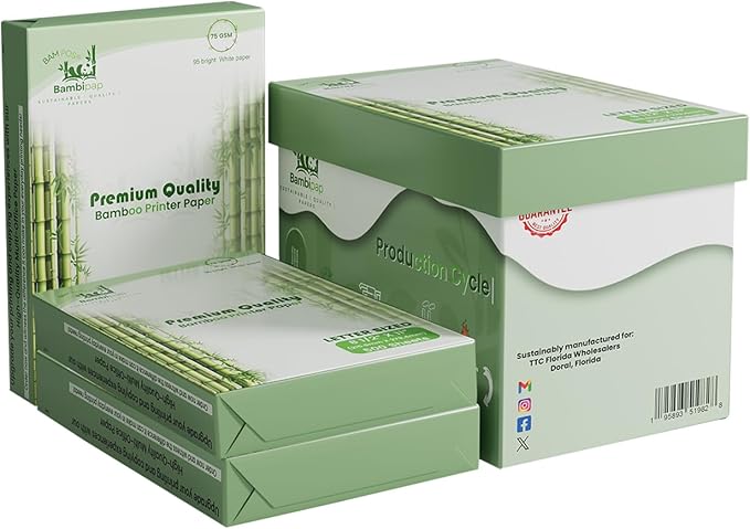 Bamboo Printer Paper - 8 1/2” x 11”- 20LB Multipurpose White Paper - Made from Bamboo Fiber, Renewable Resources, Zero Trees Used - 3 reams (1500 Sheets)-DeskLoop Office