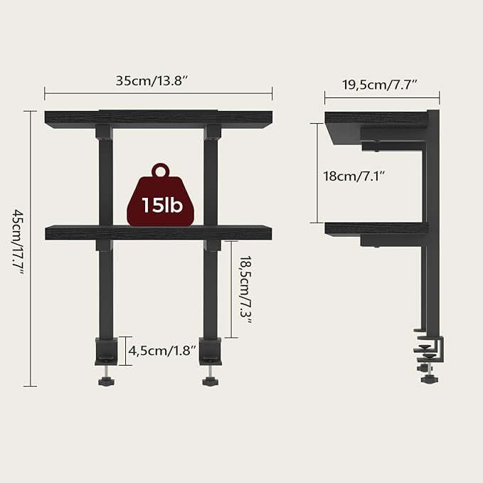 Clamp On Desk Organizer, 2-Tier Desktop Bookshelf, Adjustable Desk Storage Shelf, Metal Frame, for Office, Study and Game Room, Black DSBK3501-DeskLoop Office