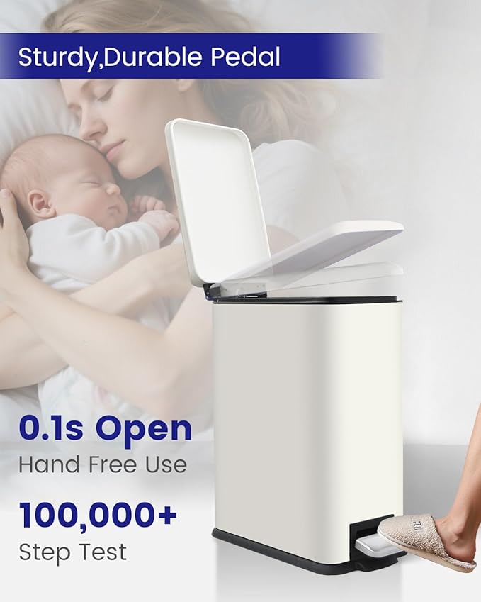 Kitchen Rubbish Bin, 45 Litre Waste Bin, Large Pedal Bin, Kitchen Rubbish Bin with Softclose Lid and Inner Bin, Slim Pedal Bin for Kitchen, Bathroom and Office, White-DeskLoop Office