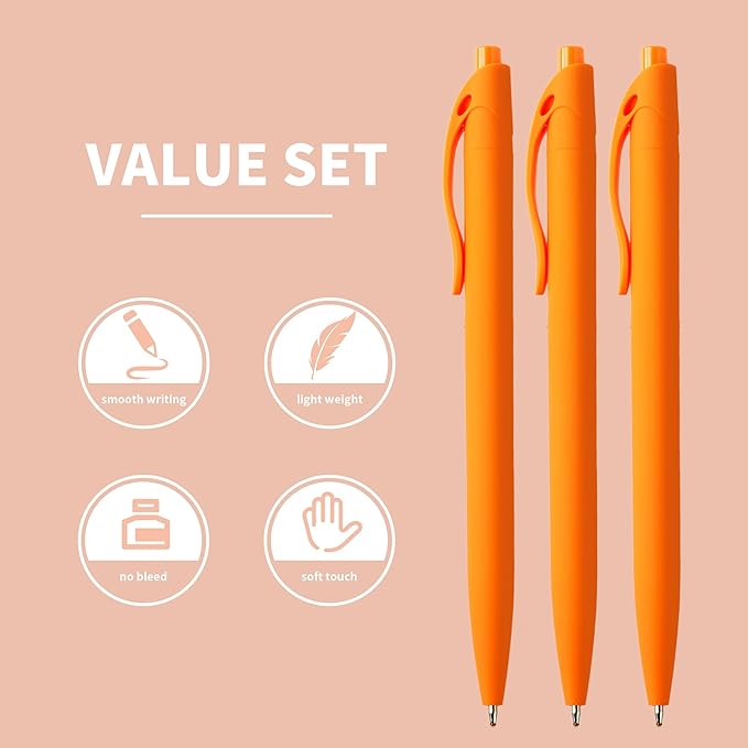 deegtran Pens Bulk, 50 Pack No Bleed Orange Click Pen, Wholesale Retractable Ballpoint Pens, Pens Medium Point, Smooth Ink Pen, 1.0MM Orange Ink-DeskLoop Office