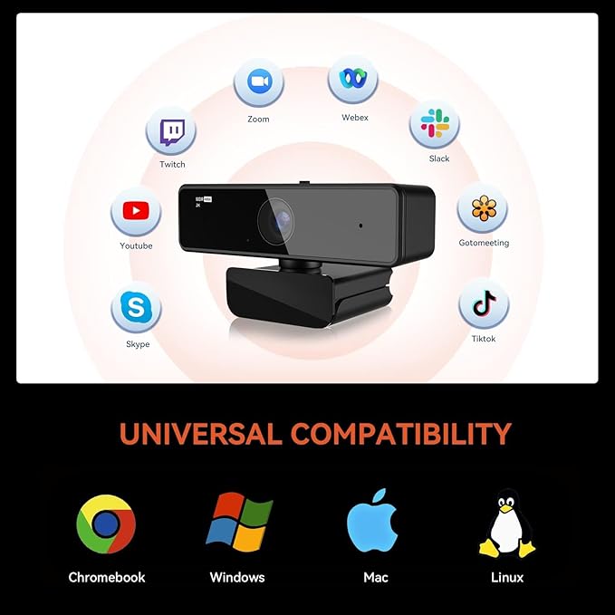 NUROUM V11 2K Webcam for PC, 1080P 60FPS USB Web Camera with Microphone, 1440P@30fps, 90° Wide-Angle, Privacy Cover, Plug&Play for Mac/Laptop/Desktop/Computer, for Zoom/Teams/Google Meet-DeskLoop Office