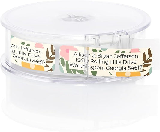 Pastel Floral Rolled Address Labels / 500 Personalized Return Address Labels/Designer Address Stickers in Elegant Plastic Dispenser-DeskLoop Office