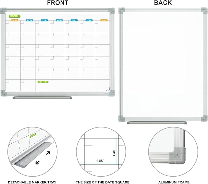 JILoffice Monthly Dry Erase Calendar Whiteboard 15 x 12 Inch, Double Sided Hanging Dry Erase Board/Calendar Board, Silver Aluminum Frame Portable Board for Office Home and School-DeskLoop Office