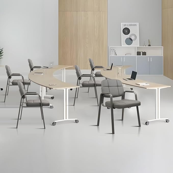 CLATINA Waiting Room Guest Chair with Bonded Leather Padded Arm Rest for Office Reception and Conference Desk(Grey 8 Pack)-DeskLoop Office