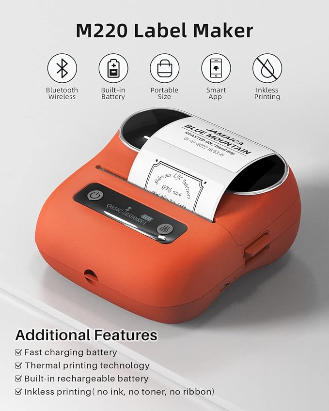 Phomemo M220 Label Maker, Bluetooth Thermal Label Printer for Barcode, Address, Labeling, Mailing, File Folder Label, 3 Inch Label Maker Machine Support Smartphone, Tablet&PC, with 3 Rolls of Labels-DeskLoop Office