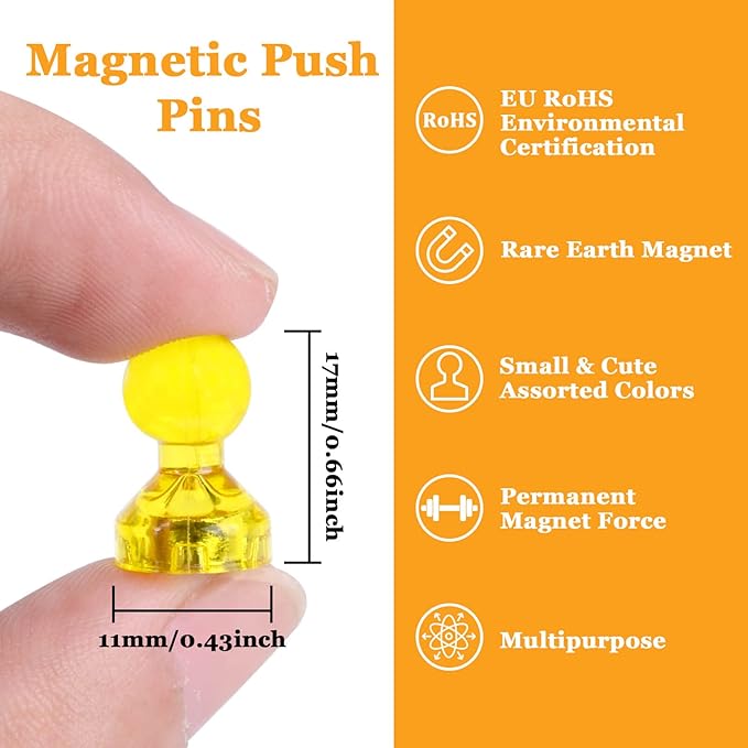 60Pcs Push Pin Magnets, Small Strong Refrigerator Magnets for Whiteboard, Funny Cute Decorative Fridge Magnet, for Locker School Classroom Calendar Kitchen Office Dry Erase Board Map Magnetic Push Pin-DeskLoop Office