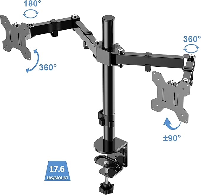Rocelco 46" Height Adjustable Standing Desk Converter with AC USB Charger and Double Monitor Mount Arm - Sit Stand Up Triple Screen Riser Workstation - Keyboard Tray - Black (R DADRB-46-ACUSB-DM2)-DeskLoop Office