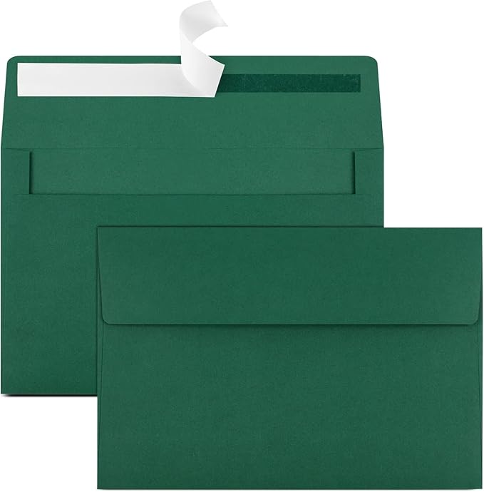 65 Pack Dark Green Self Seal Envelopes - A4, 4x6 Sizes for Invitations, Weddings, Photos, Greeting Cards & Mailing-DeskLoop Office