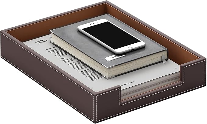 Leather Letter Tray, Thipoten Elegant Desk Organizer for Office Supplies, Mail, Paper, File, Magazine, Perfect Office Organization for Desktop(Brown)-DeskLoop Office