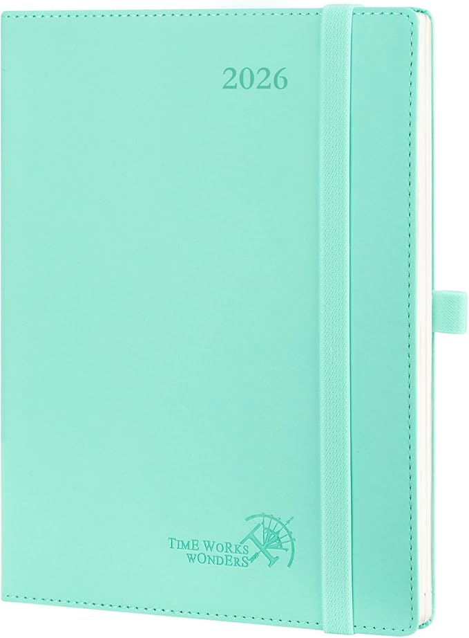 POPRUN 2026 Planner (Medium - 6.5'' x 8.5'') - 2026 Weekly Calendar ((Jan. 2026 - Dec. 2026) with Hourly Time Slots, Weekly/Monthly Appointment Book for Time Management - Leather Soft Cover - Green-DeskLoop Office