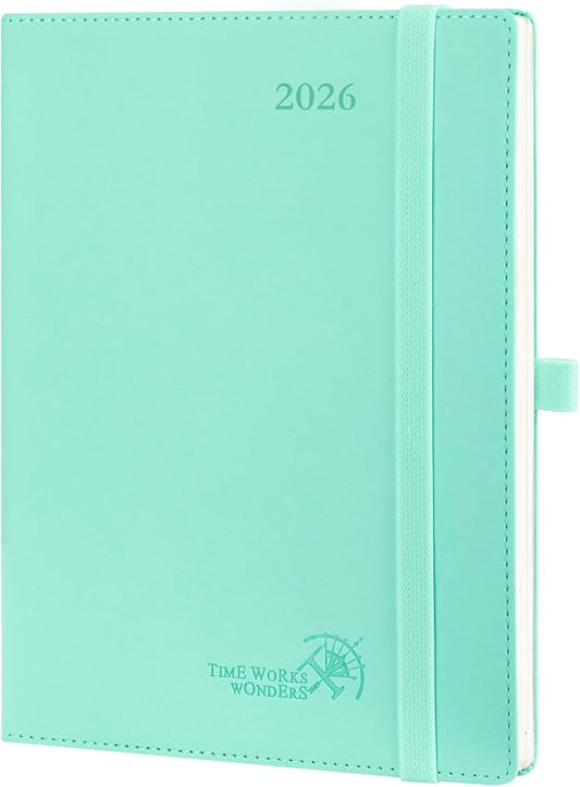 POPRUN 2026 Planner (Medium - 6.5'' x 8.5'') - 2026 Weekly Calendar ((Jan. 2026 - Dec. 2026) with Hourly Time Slots, Weekly/Monthly Appointment Book for Time Management - Leather Soft Cover - Green-DeskLoop Office