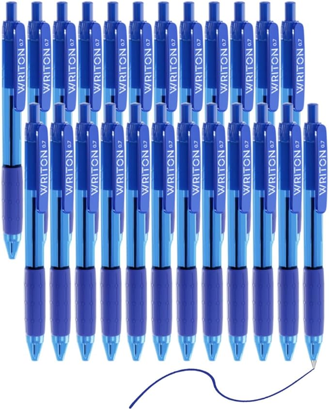 Writon Retractable Blue Ballpoint Pens - 24-Pack Writing Pens - Comfortable Grip - 0.7mm Fine Point for Smooth Writing - Fast-Drying Ink Pen - Ball Point Pens - Modern School, Office Supplies-DeskLoop Office