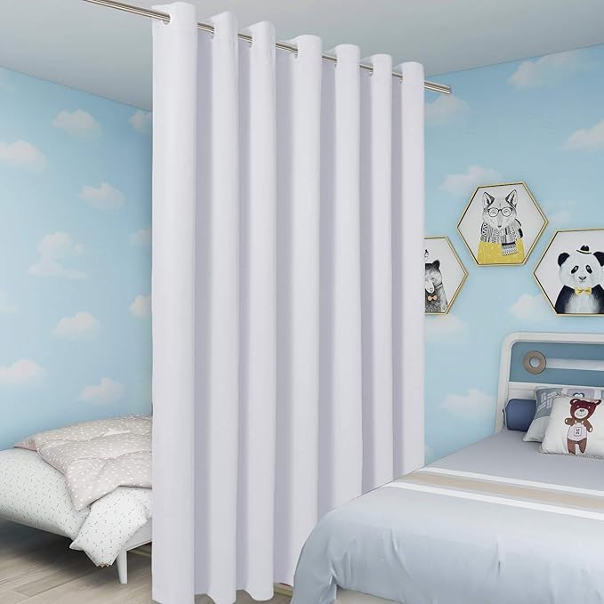 BONZER Room Divider Curtain Screen Partitions Total Privacy Wall Wide Blackout Curtains for Shared Room, 96L x 108W Inch (8L x 9W ft), 1 Panel, Greyish White-DeskLoop Office