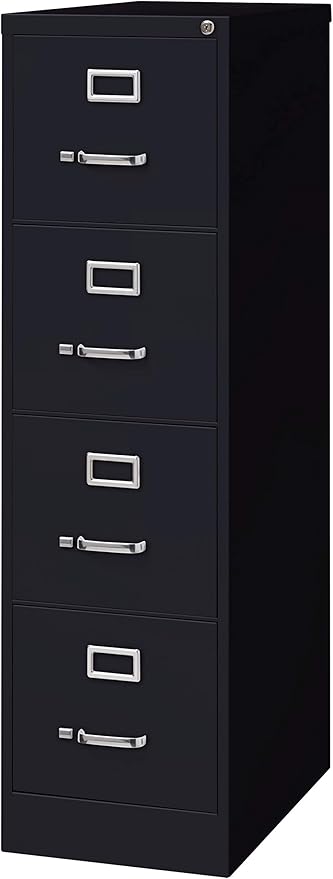 Commercial 4 Drawer Letter Width Vertical File Cabinet, 25" Deep - Black-DeskLoop Office