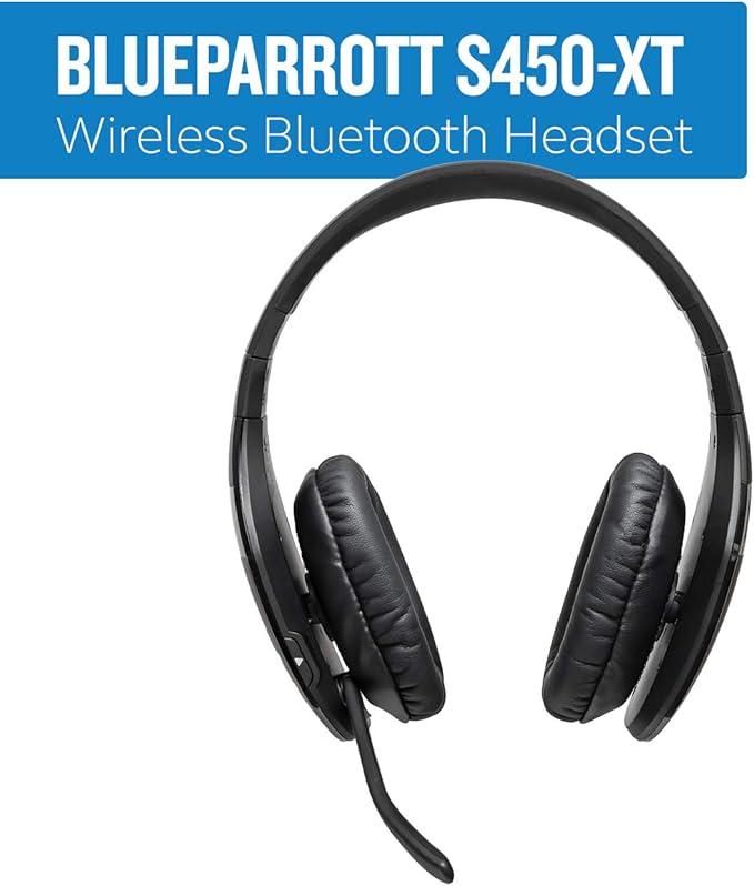 BlueParrott S450-XT Stereo Bluetooth Wireless Headphones 82% Noise Canceling Over Head Headset with Mic for Music and Calls, Hi-Fi Stereo Audio, 300 ft. Wireless Range, 24 hrs. Talk Time, Black-DeskLoop Office