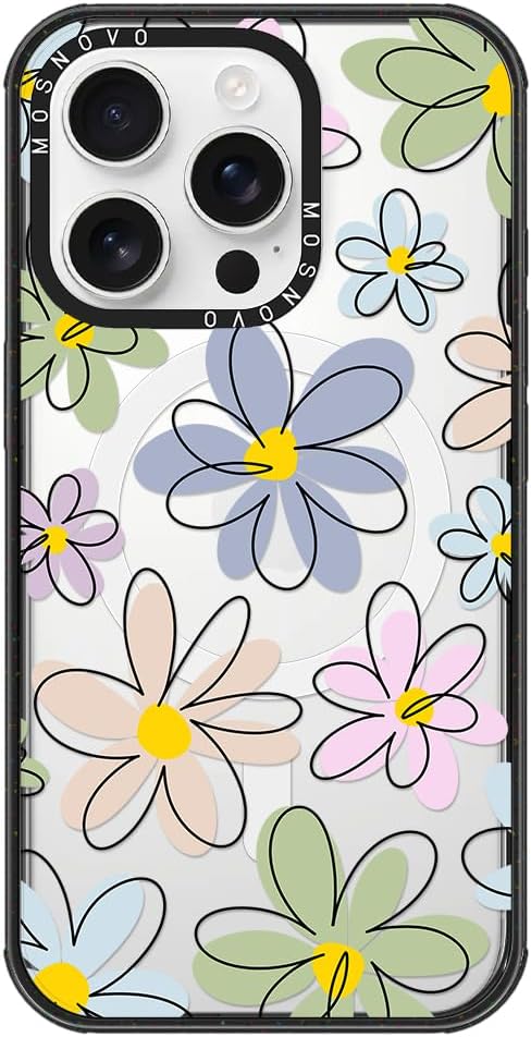 MOSNOVO Magnetic Case for iPhone 16 Pro, 10ft Military-Grade Protection, Compatible with Magsafe, Shockproof Phone Case for iPhone 16 Pro - Linear Blooms - Clear Black-DeskLoop Office