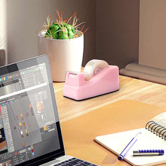 2Pcs Desktop Tape Dispenser Adhesive Roll Holder with Weighted Nonskid Base, Pink (Tape not Included)-DeskLoop Office