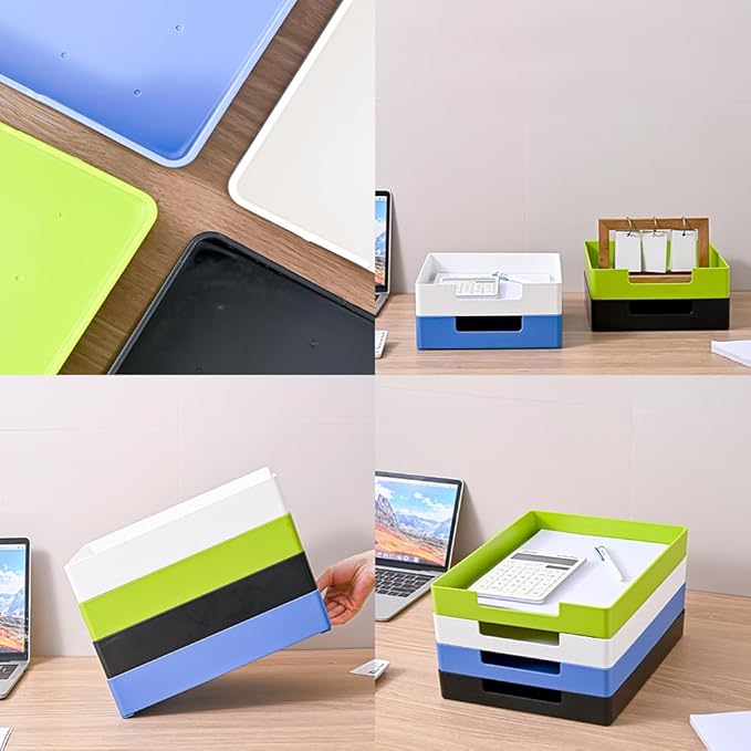 Letter-Size Tray, 2PCS Desk Drawer Organizer, A4 Plastic Paper Tray, Stackable Plastic Paper Holder File Organizer for Office, School, Home Storage (2X Black)-DeskLoop Office
