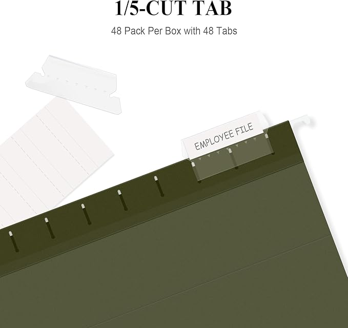 ViVin Hanging File Folders, 1/5-Cut Adjustable Tabs with 48 Per Box, 1 Inch Expansion, 48 Pack Letter Size Hanging File Folders, Designed for Office Home School Filing Cabinet(Green)-DeskLoop Office