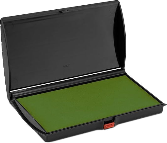 Large Premium Olive Green Ink Stamp Pad - 3" by 6" - Quality Felt Pad - Case with Closing snap-DeskLoop Office