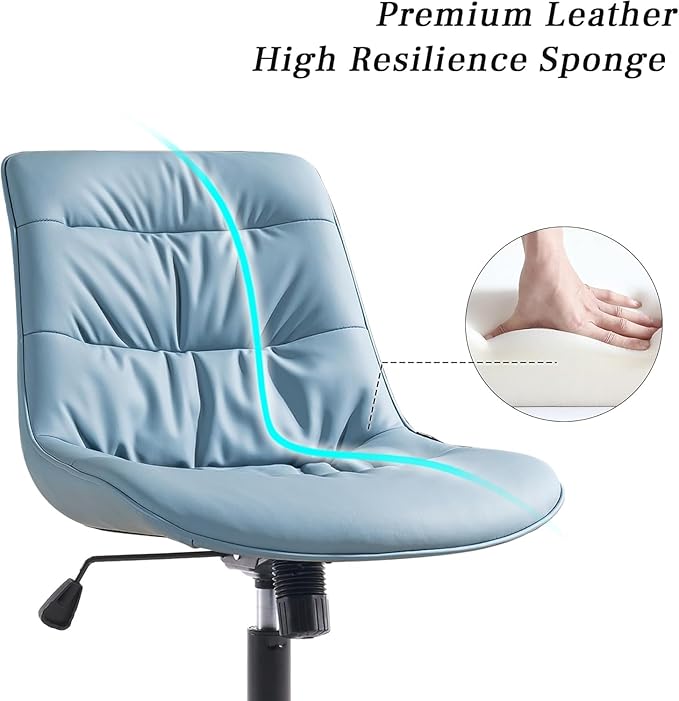 Kidol & Shellder Faux Leather Office Chair, Adjustable Swivel Height Task Chair, Rolling Wheels & Soft Backrest - Armless Ergonomic Desk Chair for Home, Office,Vanity,Gaming(Blue)-DeskLoop Office