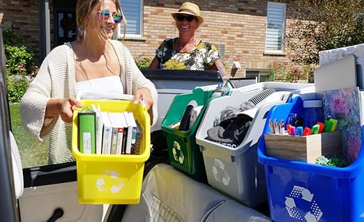 6 Gallon Stackable Recycling Bins for Homes, Garages, Offices Made of 100% Recycled Plastic - (Yellow, 3 Pack)-DeskLoop Office