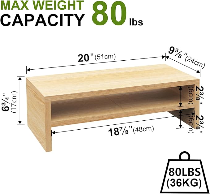 TEAMIX 2 Tiers Desktop Monitor Stand Riser 20 Inch Printer Stand with Storage Small TV Riser Laptop Wooden Desk Organizer Shelf Bookshelf Maple (Natural Maple, 2 tiers)-DeskLoop Office