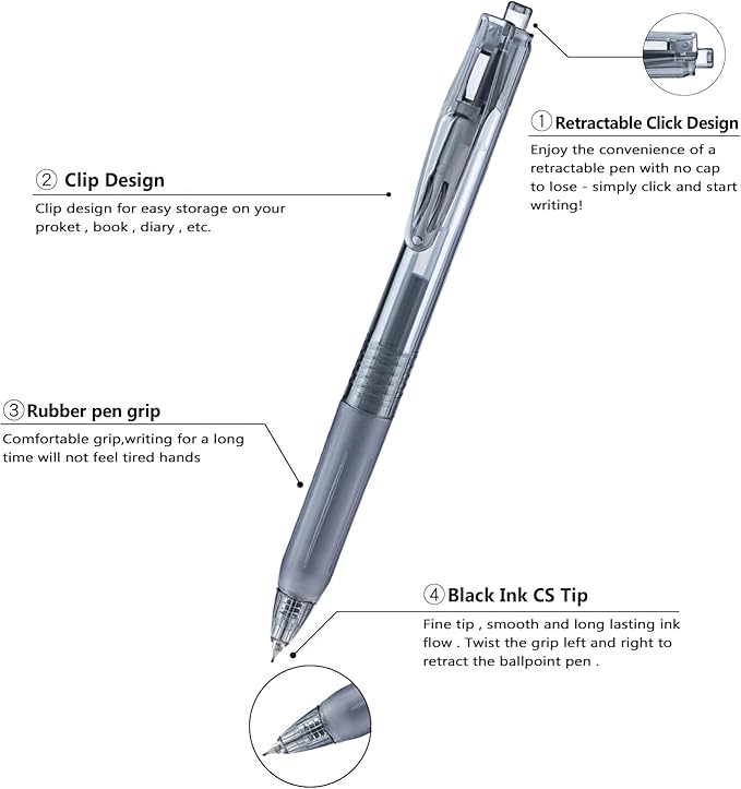 Aozora Black Gel Pens Fine Point Smooth Writing Pens 100 Pack Retractable Black Ink Pens 0.5mm Quick Dry Office School Supplies (Black-100pack)-DeskLoop Office