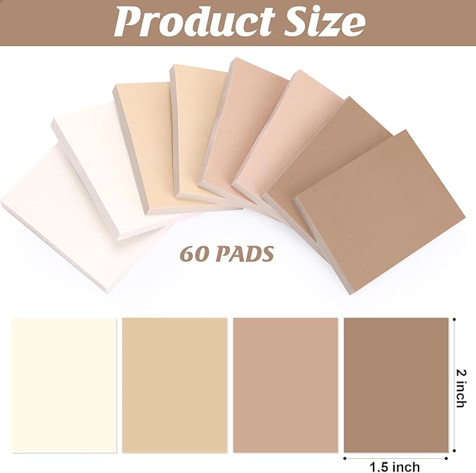 Fainne 60 Pads Sticky Notes Bulk 1.5 x 2 Inch Mini Self Stick Note Small Assorted Bright Colors Paper Memo for Office School Notebook Supplies 50 Sheets/pad (Simple Style,Khaki Series)-DeskLoop Office