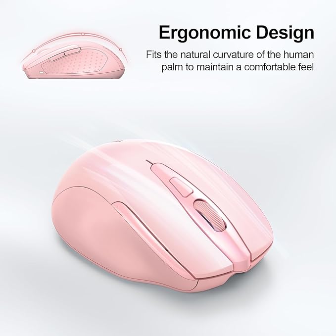 TECKNET Wireless Mouse (BT5.0/3.0 & 2.4G) Rechargeable 4800 DPI Silent USB A & Bluetooth Mouse 6 Buttons, Wide Compatibility - Pink-DeskLoop Office
