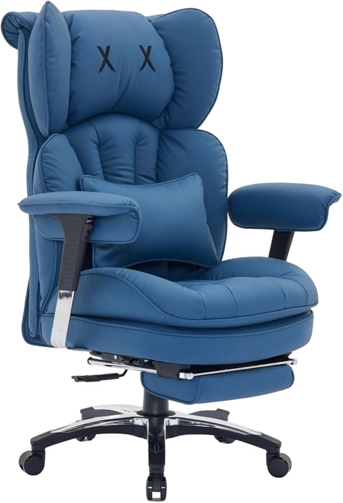 Efomao Big and Tall Office Chair with Footrest – High Back Computer Chair with Adjustable Armrests,Executive Office Chair with Wide Seat, Modern Desk Chair for Home Office, Gaming, or Study, Blue-DeskLoop Office