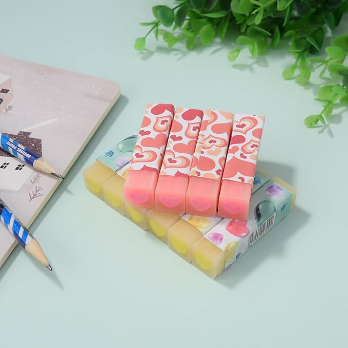 16 Pack Heart Erasers, Kawaii Jelly Erasers for Kids, Red-DeskLoop Office