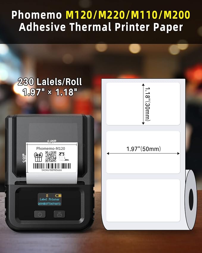 690 pcs Phomemo Thermal Sticker Label, Multi-Purpose Self-Adhesive Tag for M110, M220, M108, M250, M260, M120, M200, M221, M150 Label Maker Machine, 1.96'' x1.18'' (50x30mm), Black on White-DeskLoop Office