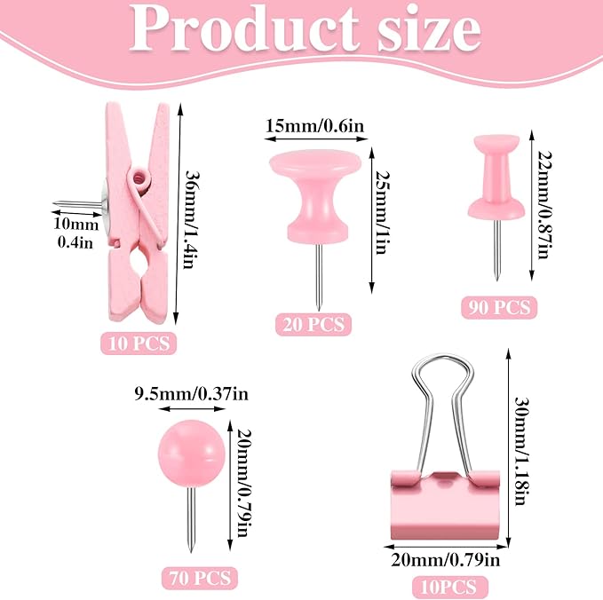 200 Pieces Pink Push Pins Thumb Tacks Cute Decorative Push Pins for Cork Board Bulletin Boards Wall Maps Pictures Office Supplies-DeskLoop Office