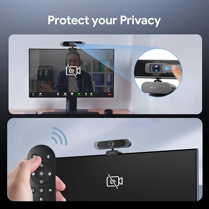 DEPSTECH 4K Webcam, Ultra HD 1/2.55'' Sony Sensor, 3X Digital Zoom, Dual Noise-Canceling Microphones, Remote Control, Auto Focus, Streaming Webcam for PC, Mac, Laptop, Video Call, Zoom, Skype, Teams-DeskLoop Office