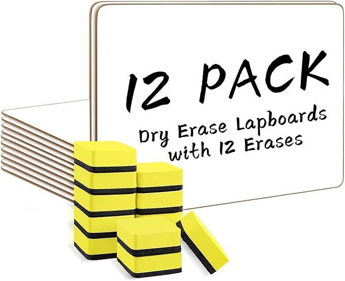 Dry Erase Lapboards, HERKKA 12 Pack Double Sided Small Dry Erase Whiteboards 9 x 12.5 Inch with 12 Erasers, Small Dry Erase Boards for Classroom Teacher Supplies, Personal White Boards for Students-DeskLoop Office