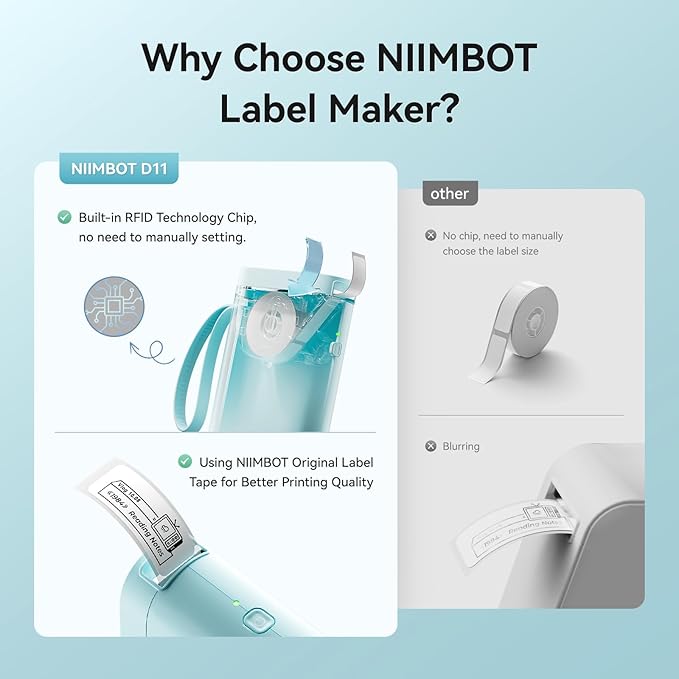 NIIMBOT Label Maker Machine D11 Label Printer Portable Wireless Connection Multiple Templates Available for Phone Easy to Use Office Home Organization USB Rechargeable-DeskLoop Office