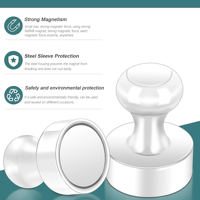 22 Pack Fridge Magnets Strong for Whiteboard, Push Pin Magnet, Refrigerator Magnet Small Strong Rare Earth Magnets for Office, Classroom, Kitchen, Home, White-DeskLoop Office