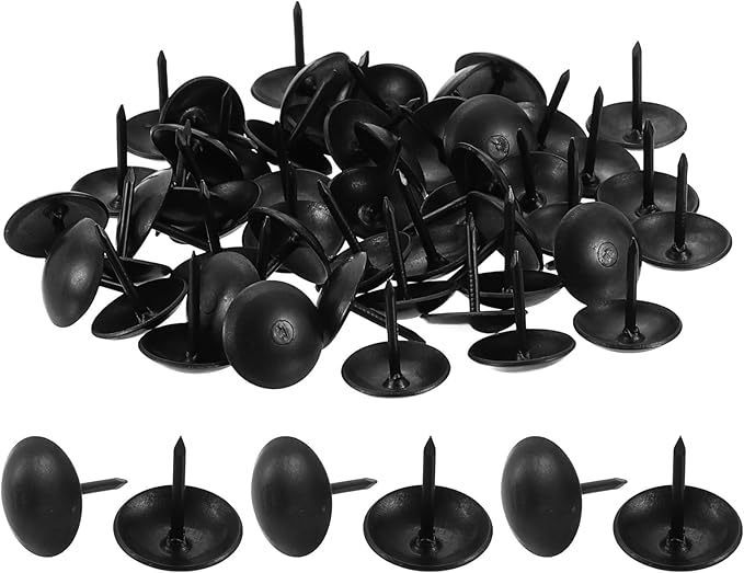 uxcell 100 Pcs Upholstery Tacks, 12 x 13mm Round Head Upholstery Nails Pins Vintage Decorative Furniture Tacks for Chairs Sofas Beds DIY Project, Black-DeskLoop Office