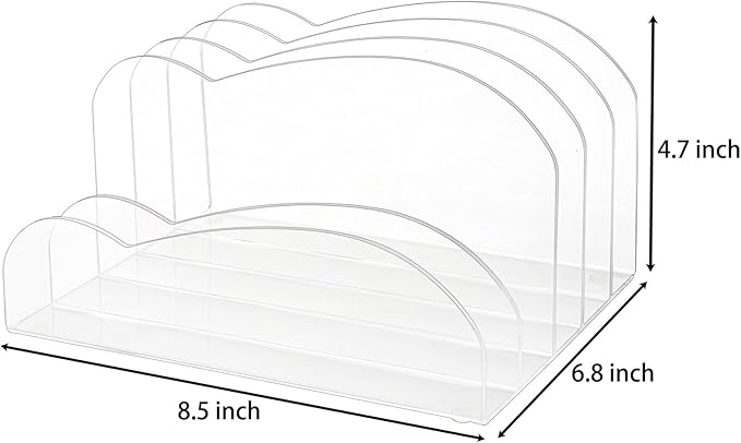 Suwimut Acrylic File Holder 5 Sections, 8.5 x 6.8 x 4.7 Inch Upright File Organizer for Desk, Clear Desktop Folder Holder Mail Letter Sorter for Home Office School Envelope Bill Filling Paper Document-DeskLoop Office