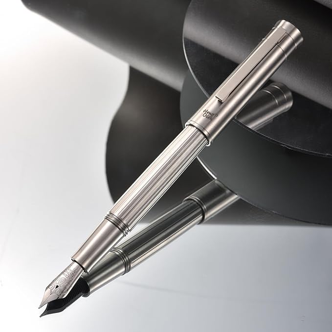 Hongdian T1 Titanium Fountain Pen, Iridium Extra Fine Soft Nib Chinese Knot Carving with Converter and Metal Box Set-DeskLoop Office