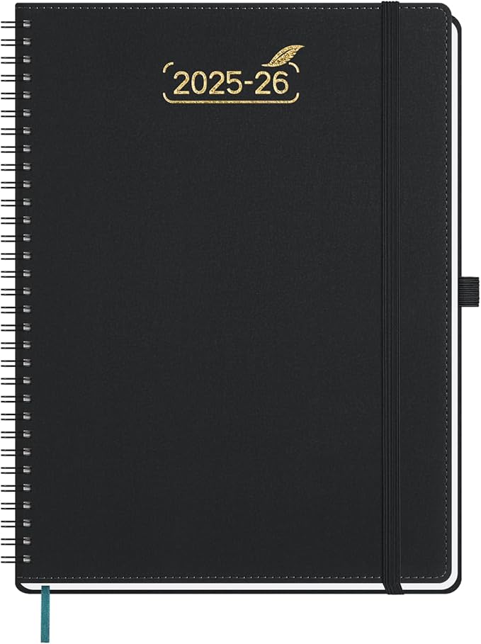 BEZEND Weekly Planner 2025-2026 with 2 Columns, 8.5" x 11" Academic Calendar 18 Months (Jul 25-Dec 26) Life Work Appointment Book with Monthly Tab, PU Leather Softcover Spiral - Black-DeskLoop Office