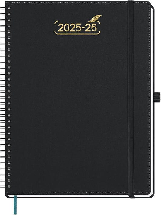 BEZEND Weekly Planner 2025-2026 with 2 Columns, 8.5" x 11" Academic Calendar 18 Months (Jul 25-Dec 26) Life Work Appointment Book with Monthly Tab, PU Leather Softcover Spiral - Black-DeskLoop Office