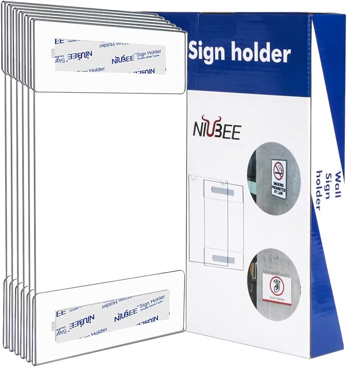 Niubee 11x14 inch Wall Mount Acrylic Sign Holder with Double Sided Adhesive Tape for Office, Home, Store, Restaurant, No Drilling - Vertical (6 Pack)-DeskLoop Office