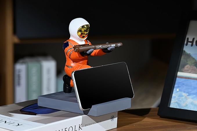 Astronaut Resin Pen Holder, Mobile Phone Stand, Device Stand, Desk Organizer Decorative Pen Holder (Orange&Golden)-DeskLoop Office