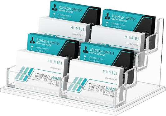 HIIMIEI Acrylic Business Card Display, Multiple Card Holder for Office, Home, Restaurant - 8 Slot, 4 Tier-DeskLoop Office