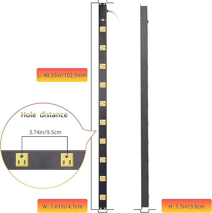 10 Outlet Long Power Strip Surge Protector, Heavy Duty Industrial Metal Power Strip 6 Feet, Wall Mountable, for Work Bench, Shop, Garage, Black (1000 Joules)-DeskLoop Office