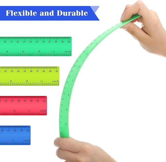 Zonon 50 Pcs 6 Inch/12 Inch Plastic Rulers Bulk Flexible Straight Rulers with Inches Centimeters First Day of School Gift Students Back to School Office Home Supplies(Colorful,12 Inch)-DeskLoop Office