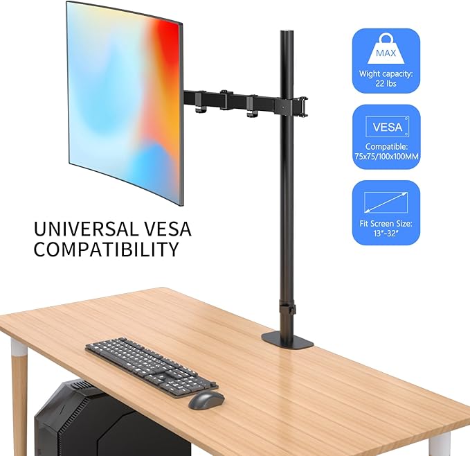 Pholiten Extra Tall Single Monitor Desk Mount Stand with 31.5inch Pole for 13 to 32 inch Screens,Fully Adjustable Monitor Arm Mount for Desk,Holds up to 22lbs-DeskLoop Office